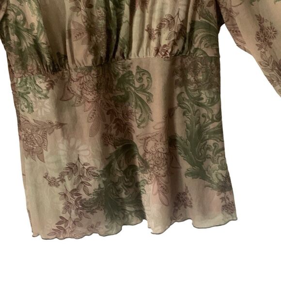 Pre Owned Womens Cha Cha Vente Blouse Green Floral Hippie Vibe Casual - Picture 6 of 10